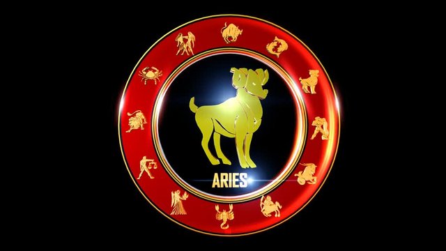 Zodiac sign   It`s Nice rotating 3d golden Zodiac sign (Indian astrology) with transparency
