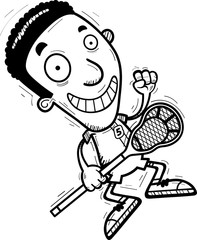 Cartoon Black Lacrosse Player Jumping