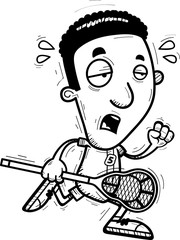 Exhausted Cartoon Black Lacrosse Player