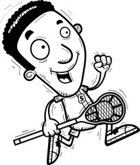Cartoon Black Lacrosse Player Running