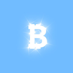 Digital bitcoins symbol with light effect on transparent backgraund.