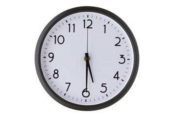 Round office wall clock on white,