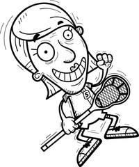 Cartoon Senior Lacrosse Player Jumping
