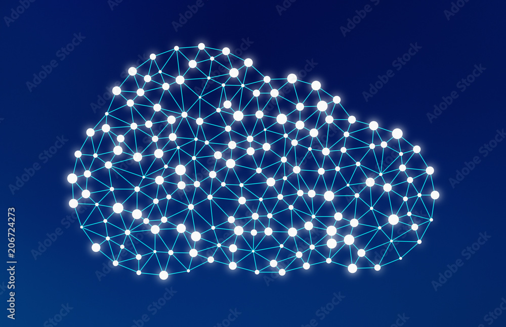 Poster cloud computing concept with connection lines for technology background, 3d abstract illustration