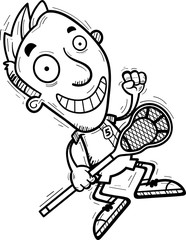 Cartoon Lacrosse Player Jumping