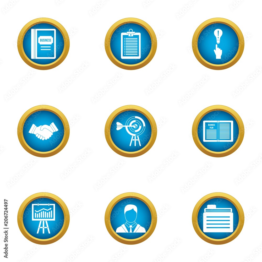 Poster business scope icons set. flat set of 9 business scope vector icons for web isolated on white backgr