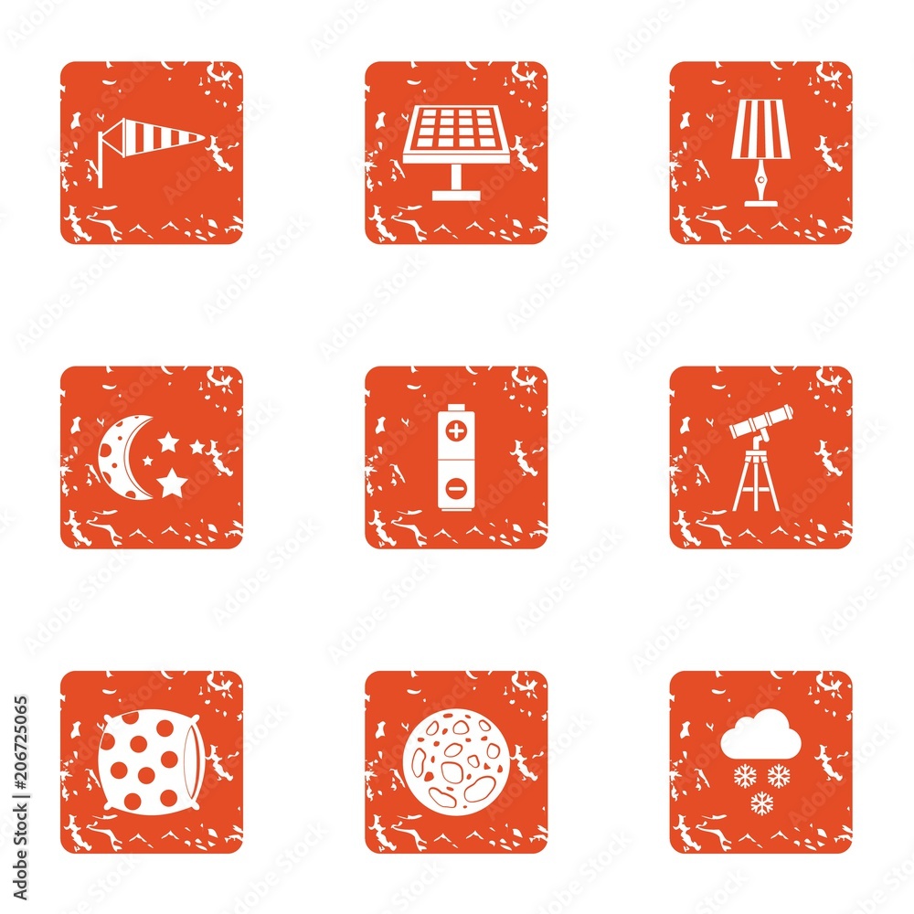 Poster celestial icons set. grunge set of 9 celestial vector icons for web isolated on white background