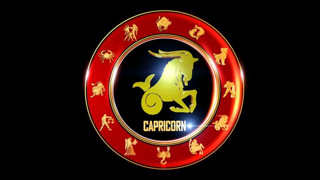 Zodiac sign   It`s Nice rotating 3d golden Zodiac sign (Indian astrology) with transparency