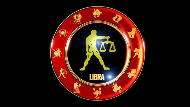 Zodiac sign   It`s Nice rotating 3d golden Zodiac sign (Indian astrology) with transparency
