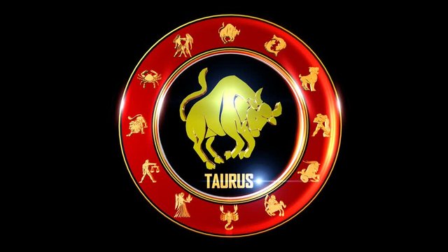 Zodiac sign   It`s Nice rotating 3d golden Zodiac sign (Indian astrology) with transparency