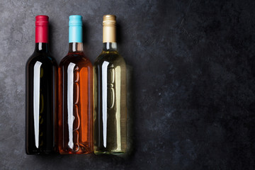 Red, rose and white wine bottles