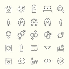 sex love and relationship thin line black icons set