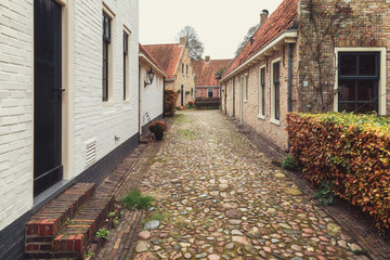 The small houses in Bourtange, a Dutch fortified village in the province of Groningen