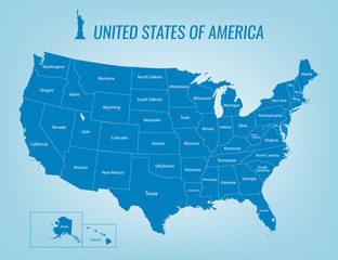 Fototapeta na wymiar USA map with federal states. All states are selectable. Vector
