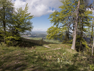 Auf dem Wanderweg Albsteig auf der Schw&auml;bischen Alb im s&uuml;den Deutschlands gibt es immer wieder einen sch&ouml;nen Ausblick