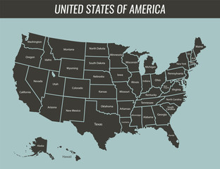 Fototapeta na wymiar USA map with federal states. All states are selectable. Vector