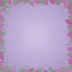 frame of flowers and leaves on a lilac gradient