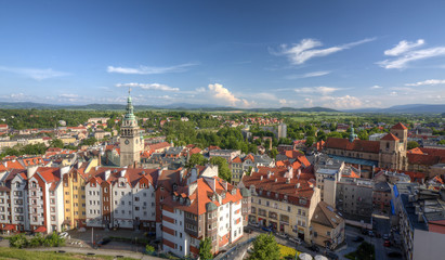 Naklejka na ściany i meble Panorama of the city on a clear day. Klodzko, Poland.
