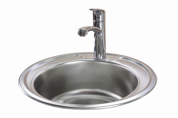 kitchen sink and faucet isolated on white background