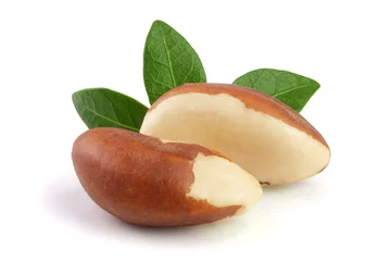 Wall murals Brasil Brazil nuts with leaves isolated on white background closeup. Full depth of field