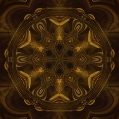 Abstract gold rich ornament. Sacred geometry art. Luxury kaleidoscopic golden mandala artwork. Fractal artistic decor. Creative pattern for print matter. Template for decoration of design products.