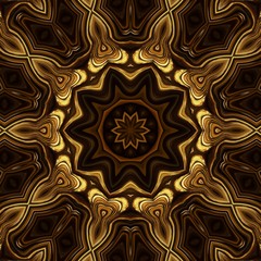 Abstract gold rich ornament. Sacred geometry art. Luxury kaleidoscopic golden mandala artwork. Fractal artistic decor. Creative pattern for print matter. Template for decoration of design products.