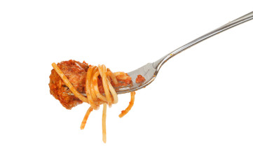Spaghetti meatball on a fork
