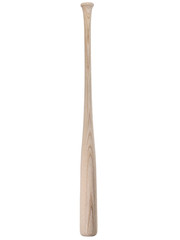 An unused ash baseball bat is shown isolated against a white background.