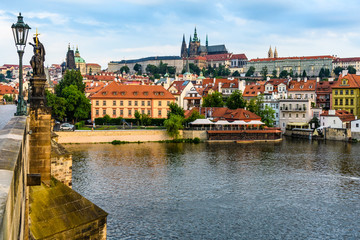 Fototapeta premium View of Cathedral and Castle from Charles Bridge, Prague, Czech Republic