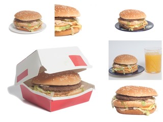 Delicious big hamburgers collage
