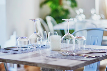Wine glasses in restaurant or cafe