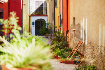 Colorful houses on a street of Bosa, Sardinia, Italy