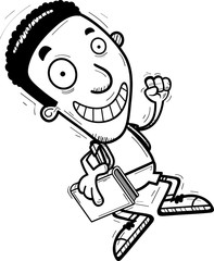 Cartoon Black Man Student Jumping
