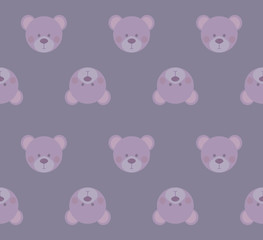 cute teddy bears heads - seamless pattern texture design for child themes on pastel purple background vector image