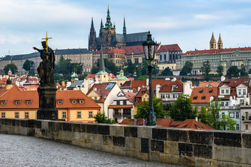Fototapeta premium View of Cathedral and Castle from Charles Bridge, Prague, Czech Republic