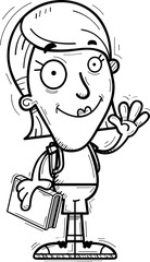 Cartoon Woman Student Waving