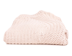 Female beige sweater on white background isolation