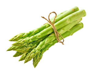 Fresh green asparagus isolated on white background.