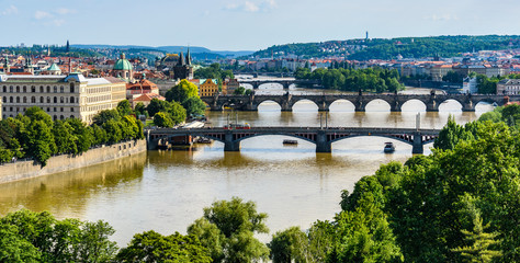 Aerial view of the city from Letna Garden, Prague, Czech Republic