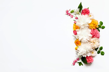 Obraz na płótnie Canvas Flower arrangement of Alstroemeria, eustoma, roses, Bleeding heart on a white background