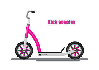 Vector illustration.Pink kick scooter with big wheels.