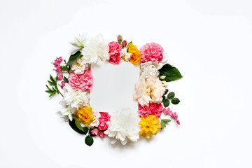Flower arrangement of Alstroemeria, eustoma, roses, Bleeding heart on a white background
