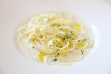 fettucini pasta with cheese , italian food