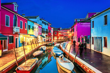 The colorful Burano Island at twilight - Powered by Adobe