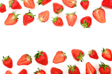 Strawberries isolated on white background with copy space for your text. Top view. Flat lay pattern