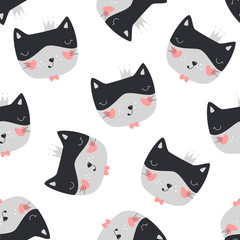 Seamless pattern with cute cat. Vector illustration