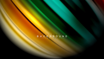 Naklejka premium Abstract wave lines fluid rainbow style color stripes on black background
