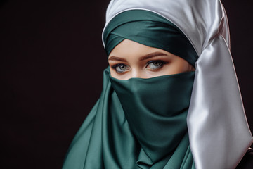 inner beauty. modest mahametan is hiding her face.Muslim style