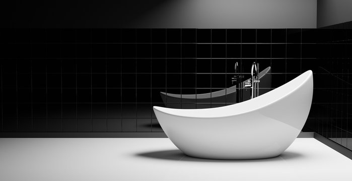 Minimalistisches schwarz-wei&szlig;es Badezimmer