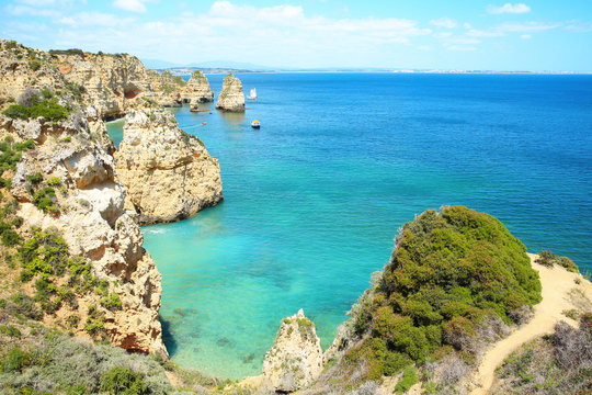 Wild and scenic Atlantic coast in Algarve near Lagos, Portugal